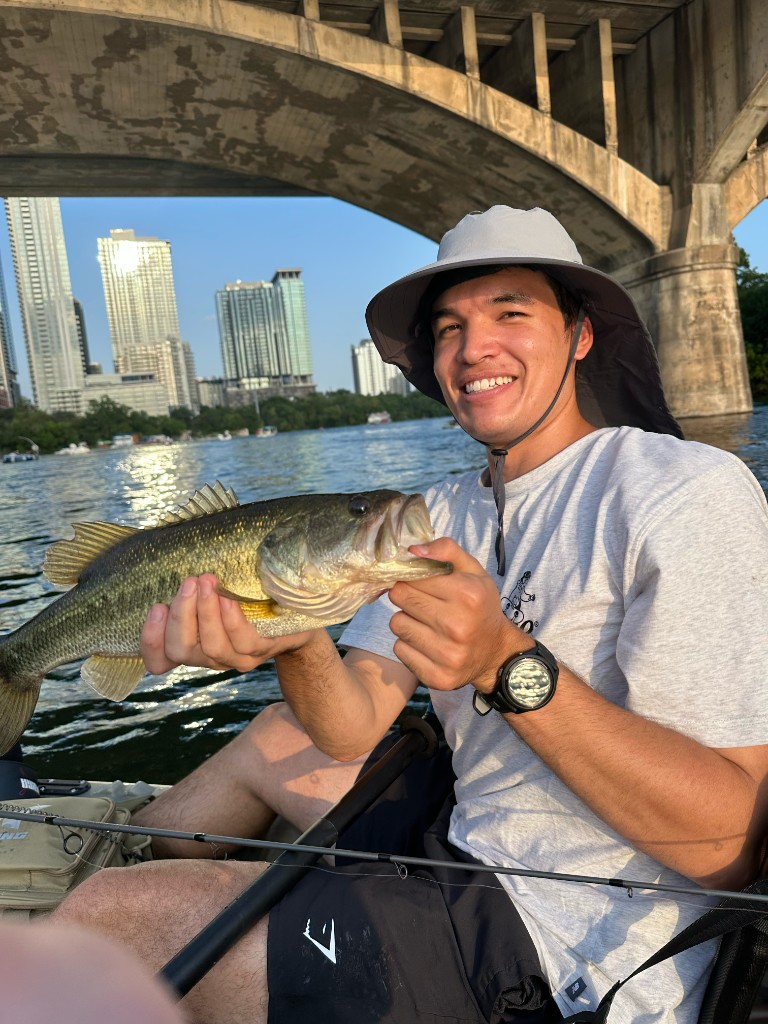 Largemouth bass caught under a bridge on Town Lake